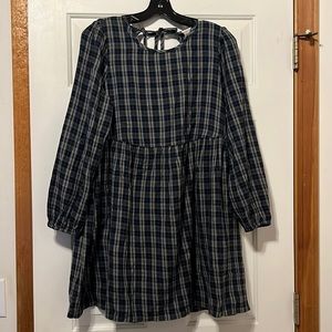 American Eagle Navy, Brown, White, and Green Plaid Dress